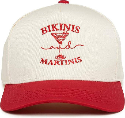Funky Junque - 2-Tone Embroidered Cap - Bikinis and Martinis - Red/Beige