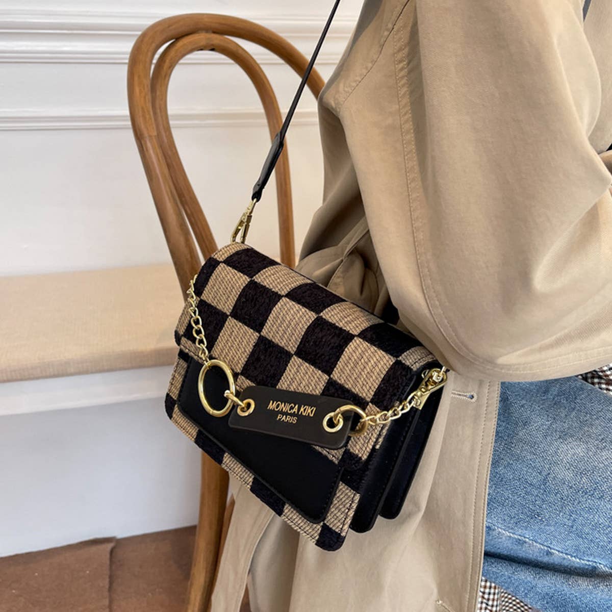 CHECKERED CROSS BODY BAG