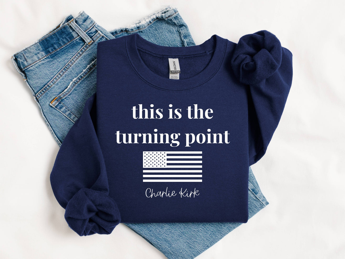 Broke Babes Wholesale - Charlie Kirk this is the turning point tee sweatshirt (navy)