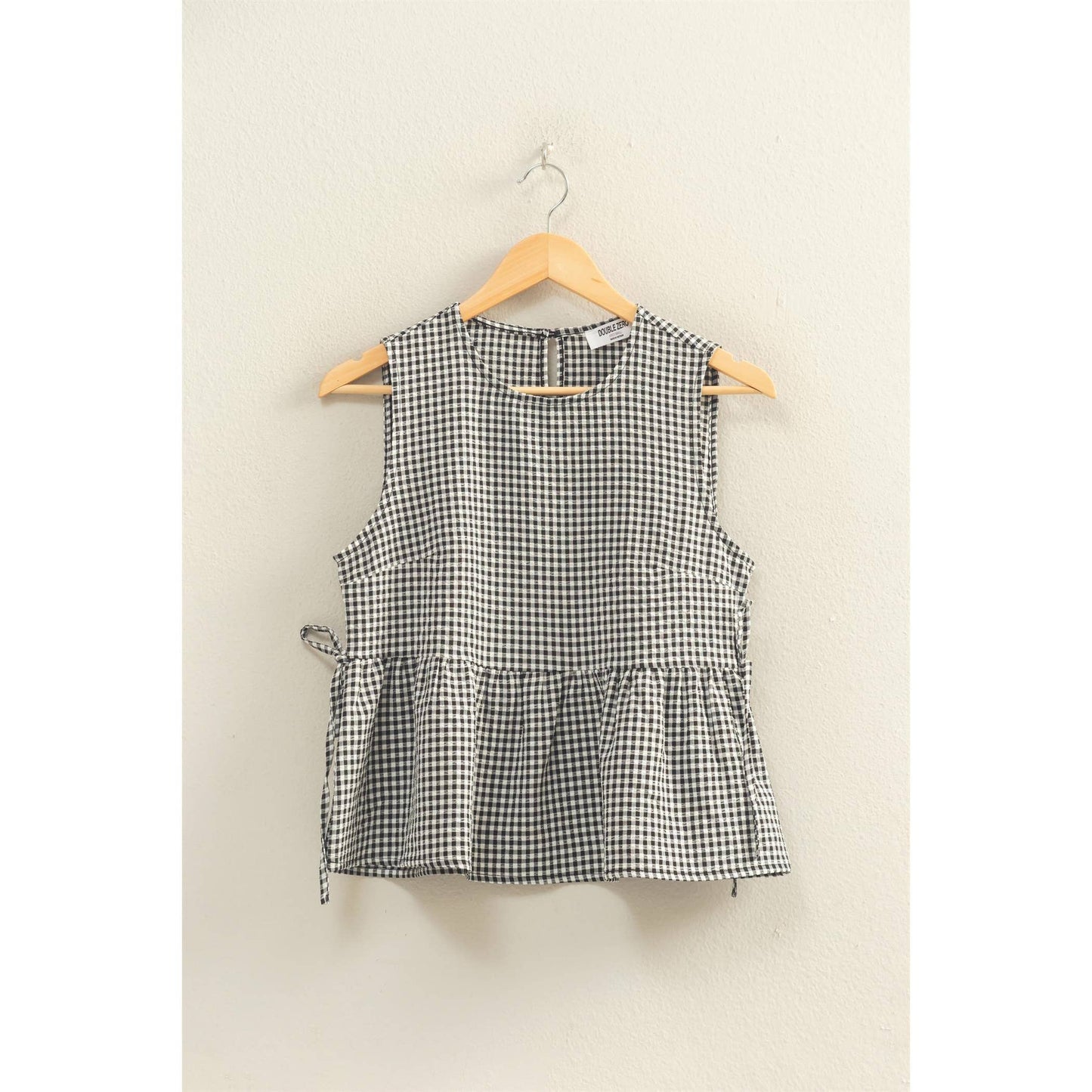 HYFVE - Gingham Sleeveless Peplum Top With Side Ties
