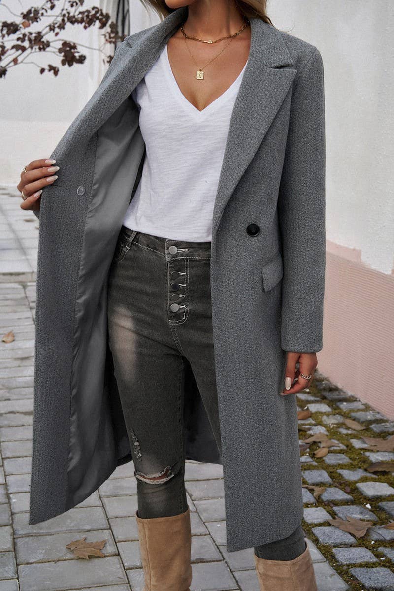 NINEXIS - CWOCO0258_V NECK LONG SLEEVE WOOLEN COAT