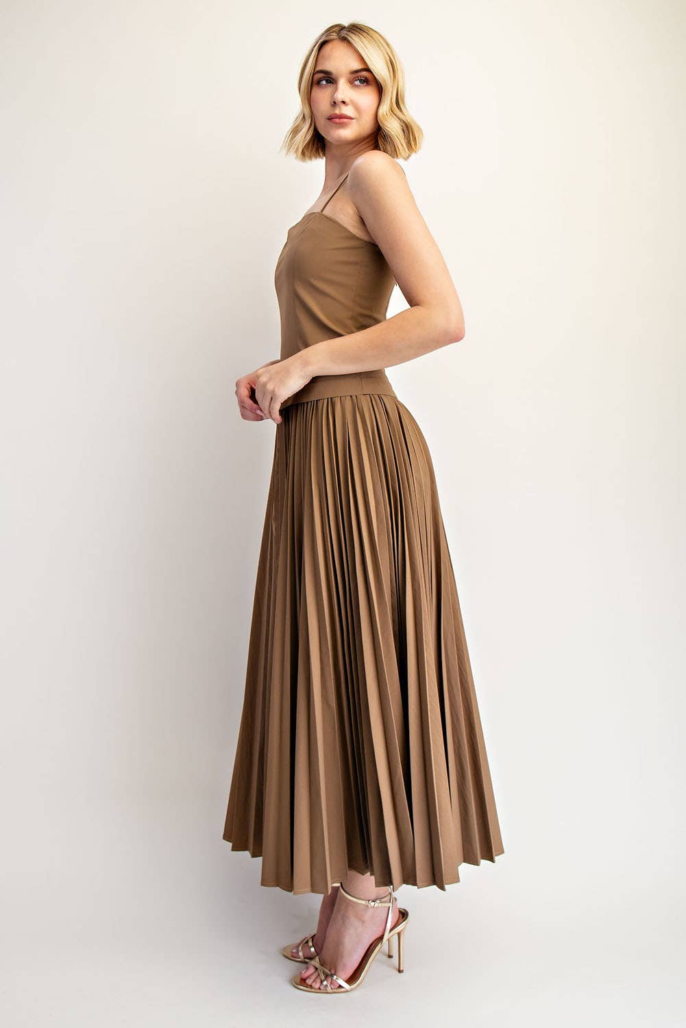 Edit by Nine - Woven Stretch Midi Dress with Pleated Skirt