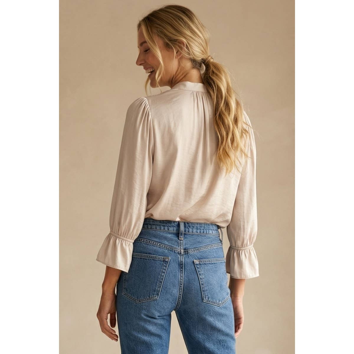 V-neck Blouse With Flared Cuffs