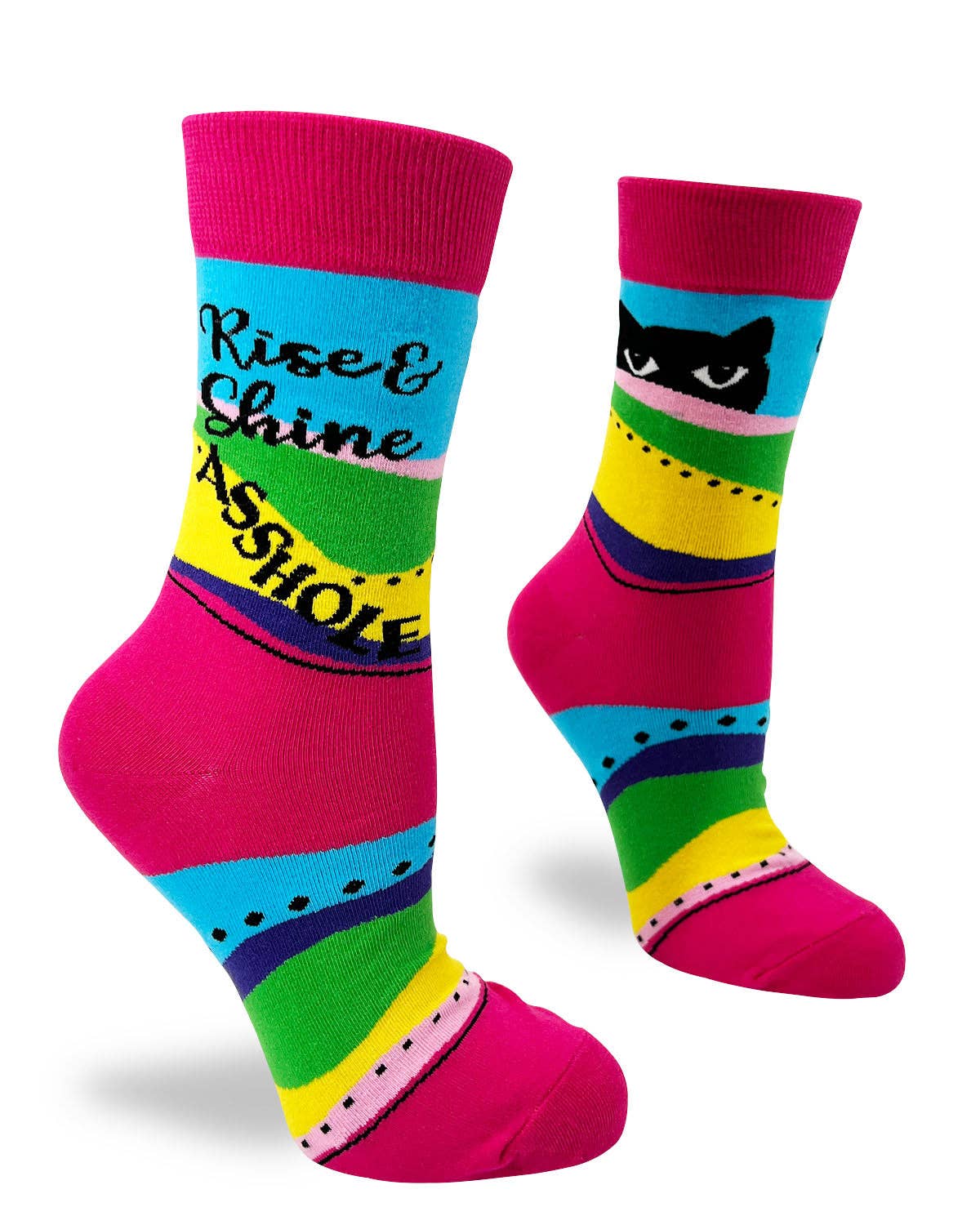Fabdaz - Rise and Shine Asshole Women's Crew Socks With Cats