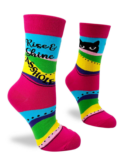 Fabdaz - Rise and Shine Asshole Women's Crew Socks With Cats