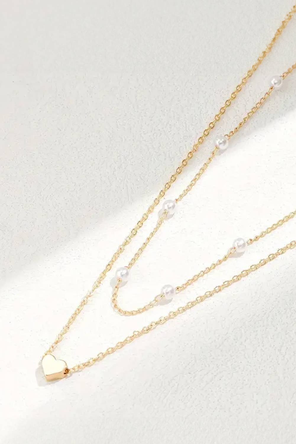 Little Daisy Closet - LDC Plated Heart and Pearl Detail 2pcs Layered Necklace