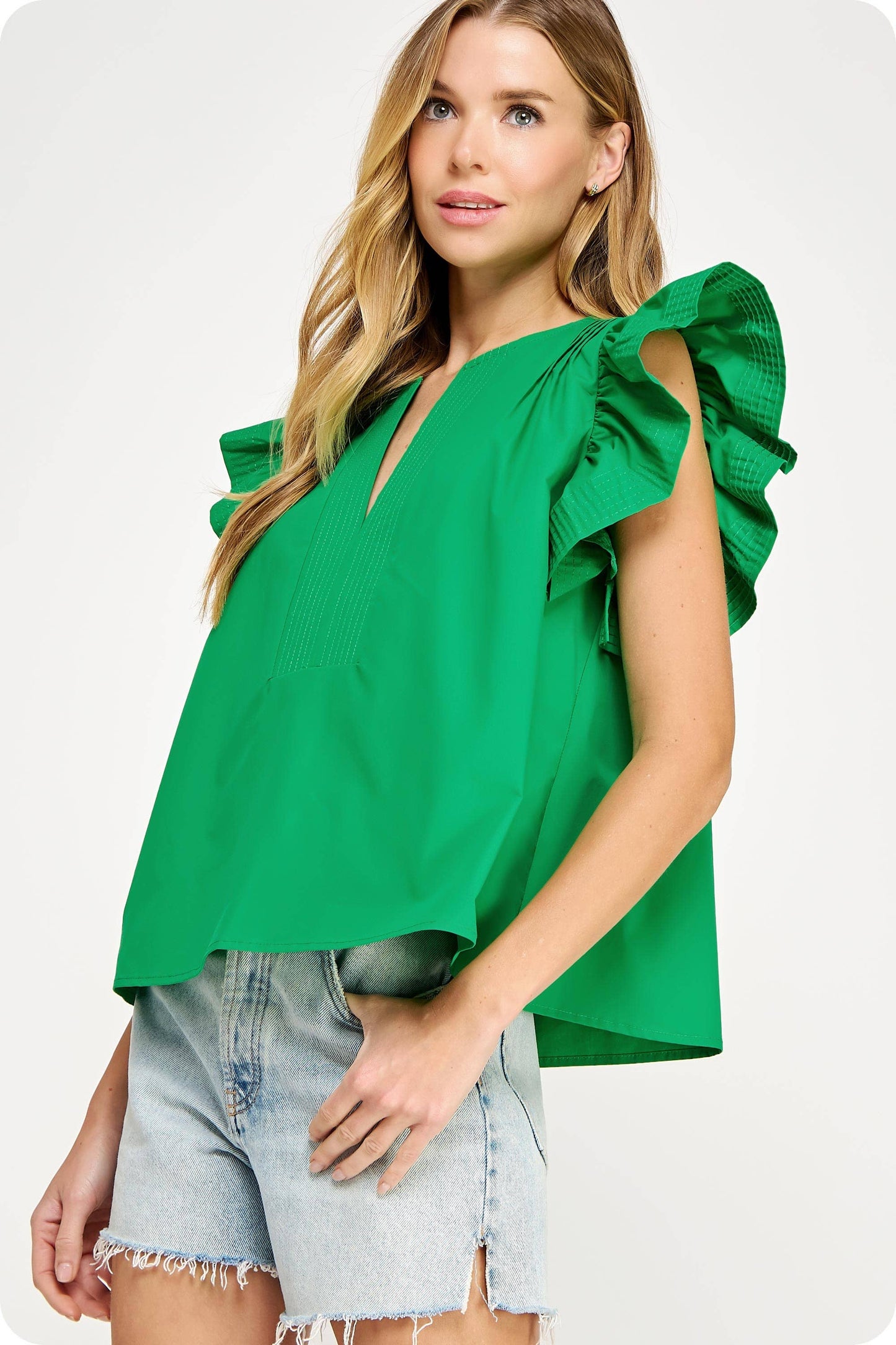 Strut & Bolt - Flutter Ruffle Sleeve Poplin Top