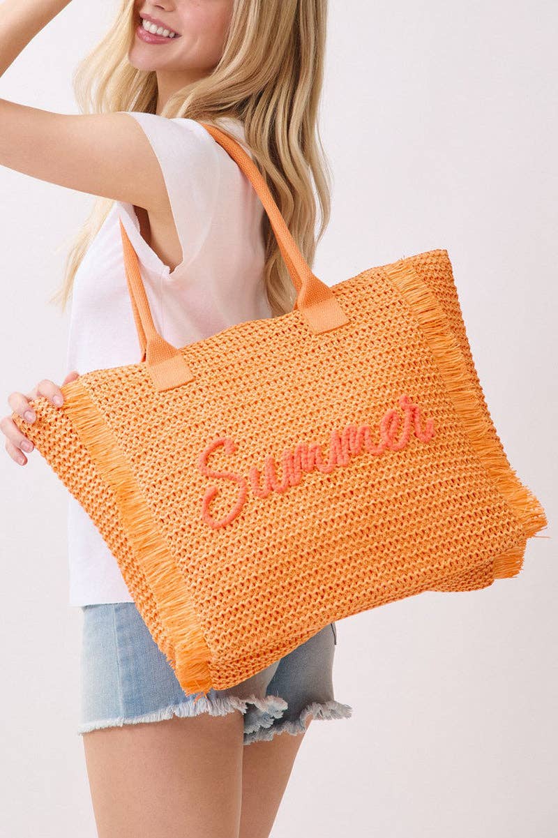 Golden Hour Summer Script Orange Straw Tote
