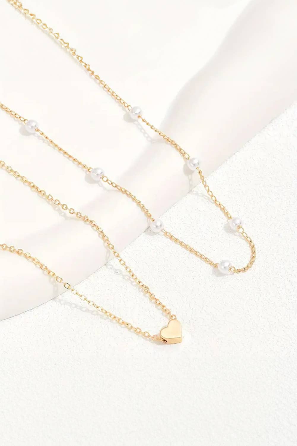 Little Daisy Closet - LDC Plated Heart and Pearl Detail 2pcs Layered Necklace