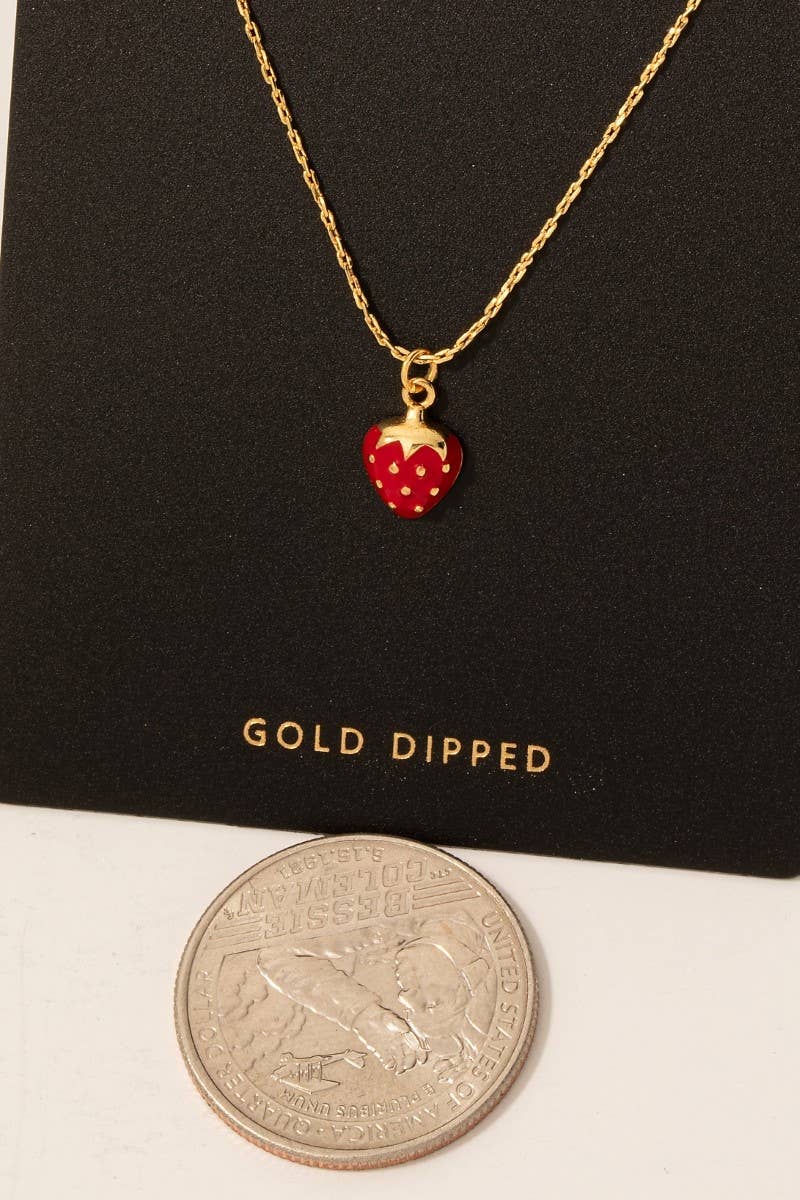 Fame Accessories - Gold Dipped Epoxy Strawberry Pendant Necklace