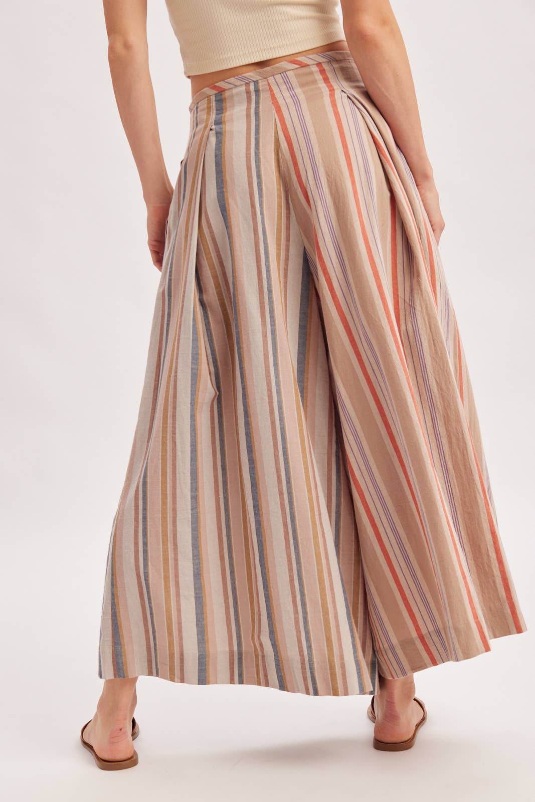 Bluivy - MULTI-STRIPE PLEATED FRONT WIDE-LEG PANTS