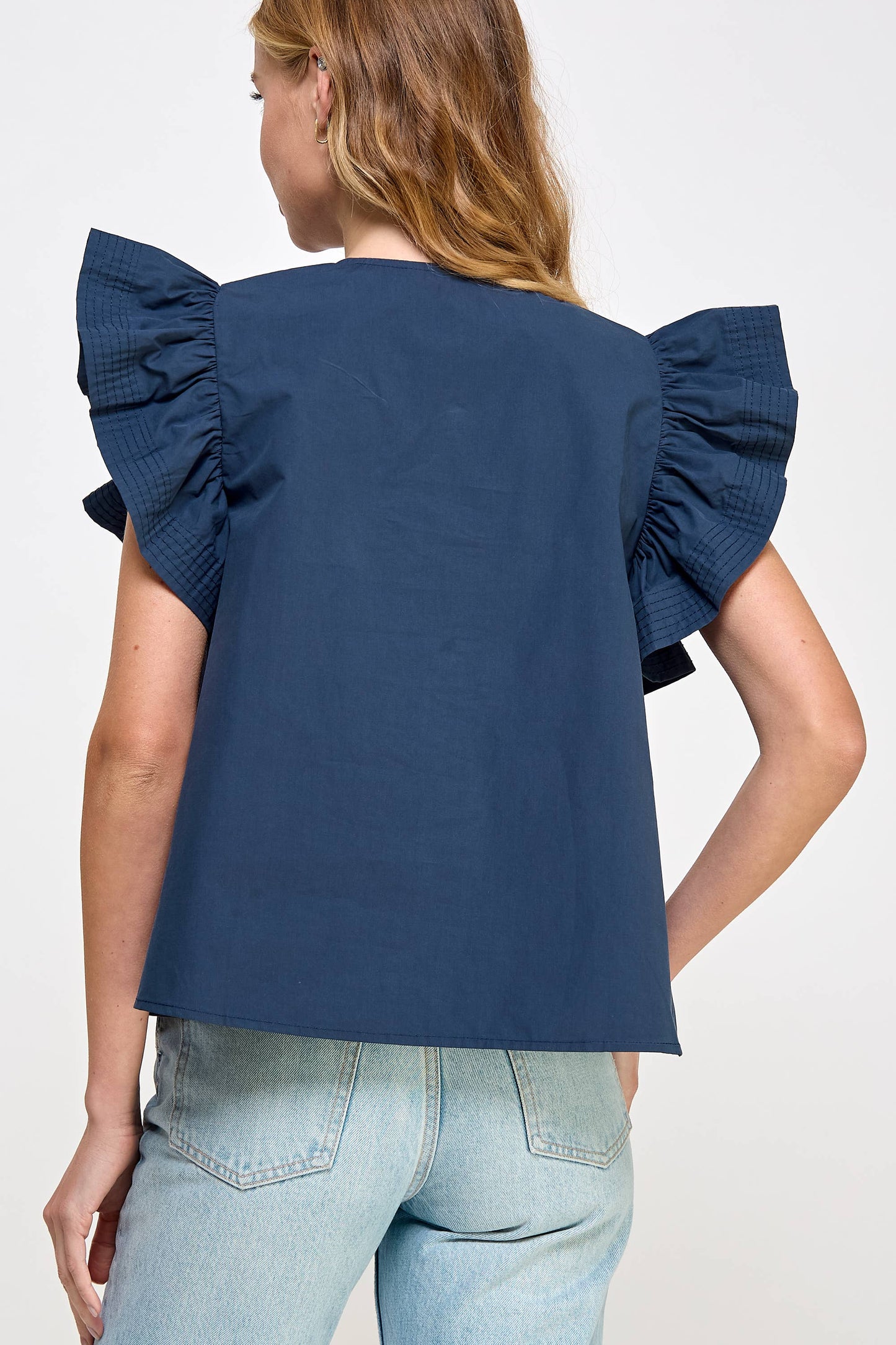 Strut & Bolt - Flutter Ruffle Sleeve Poplin Top