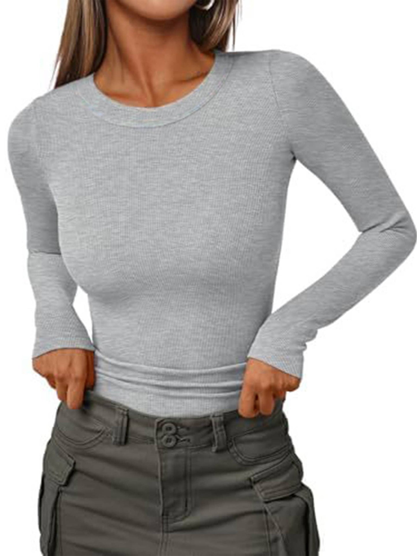 Wholesalesir - Solid Color Round Neck Top