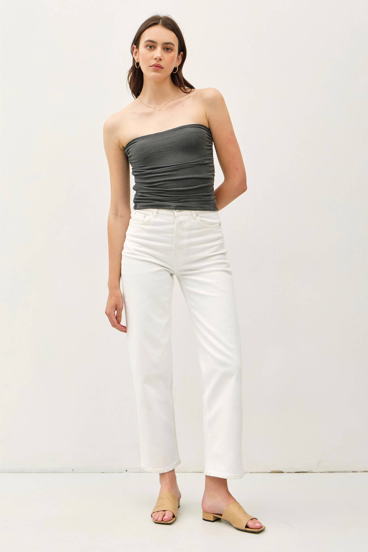 MOCHA JERSEY RUCHED CROP TUBE TOP