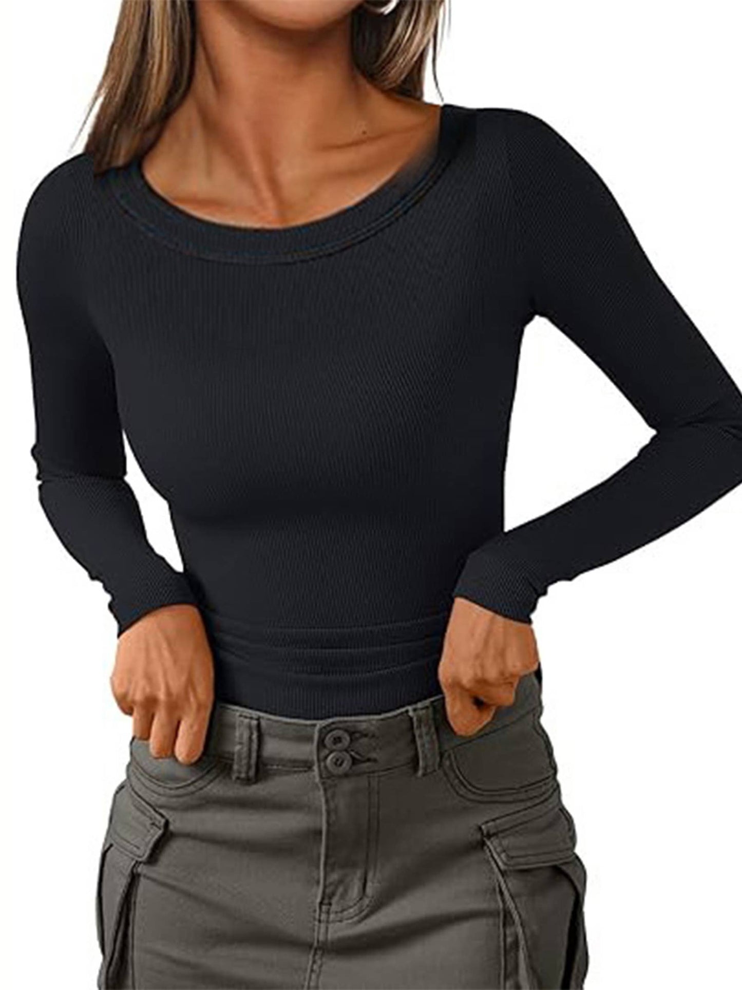 Wholesalesir - Solid Color Round Neck Top