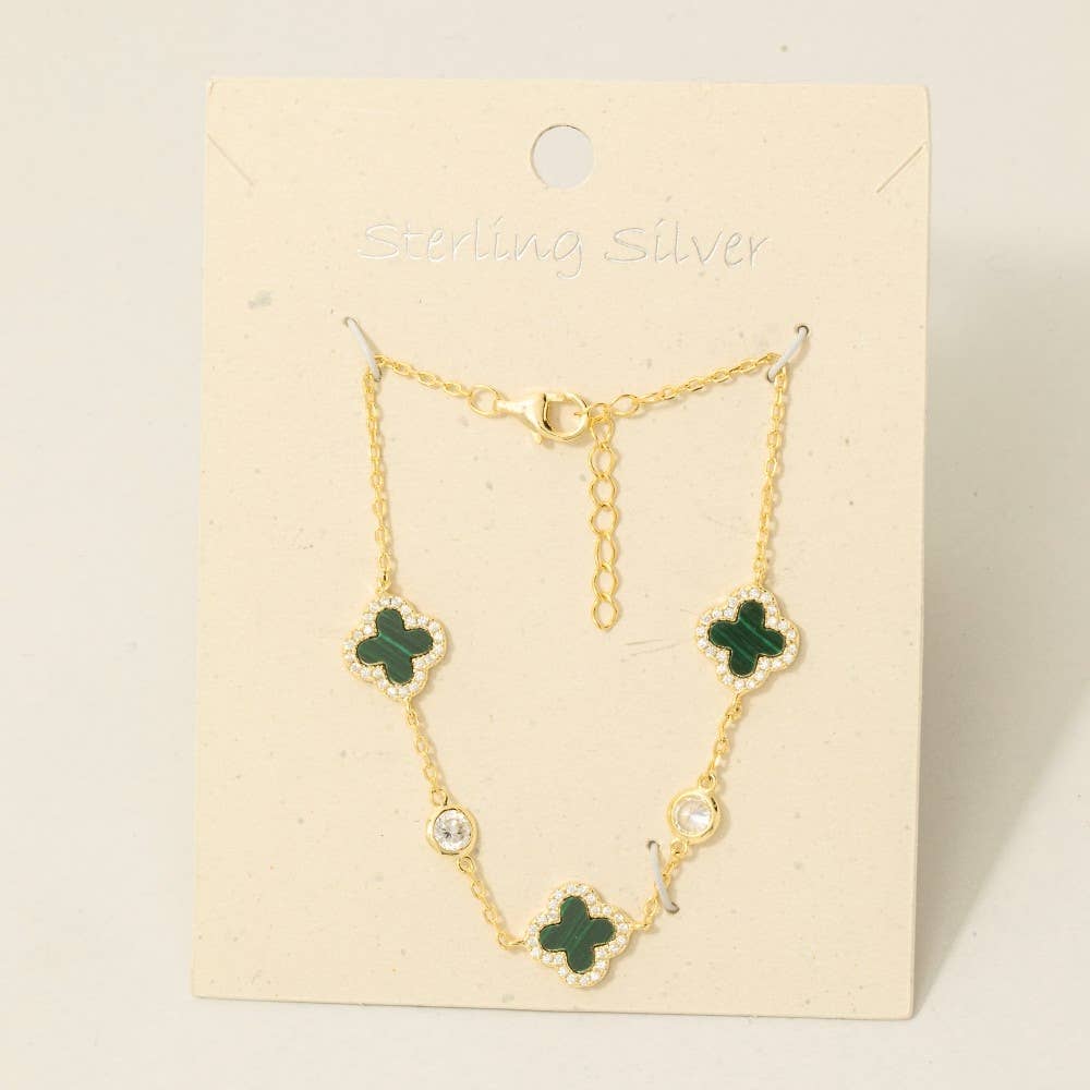 Fame Accessories - Sterling Silver Clover Chain Bracelet
