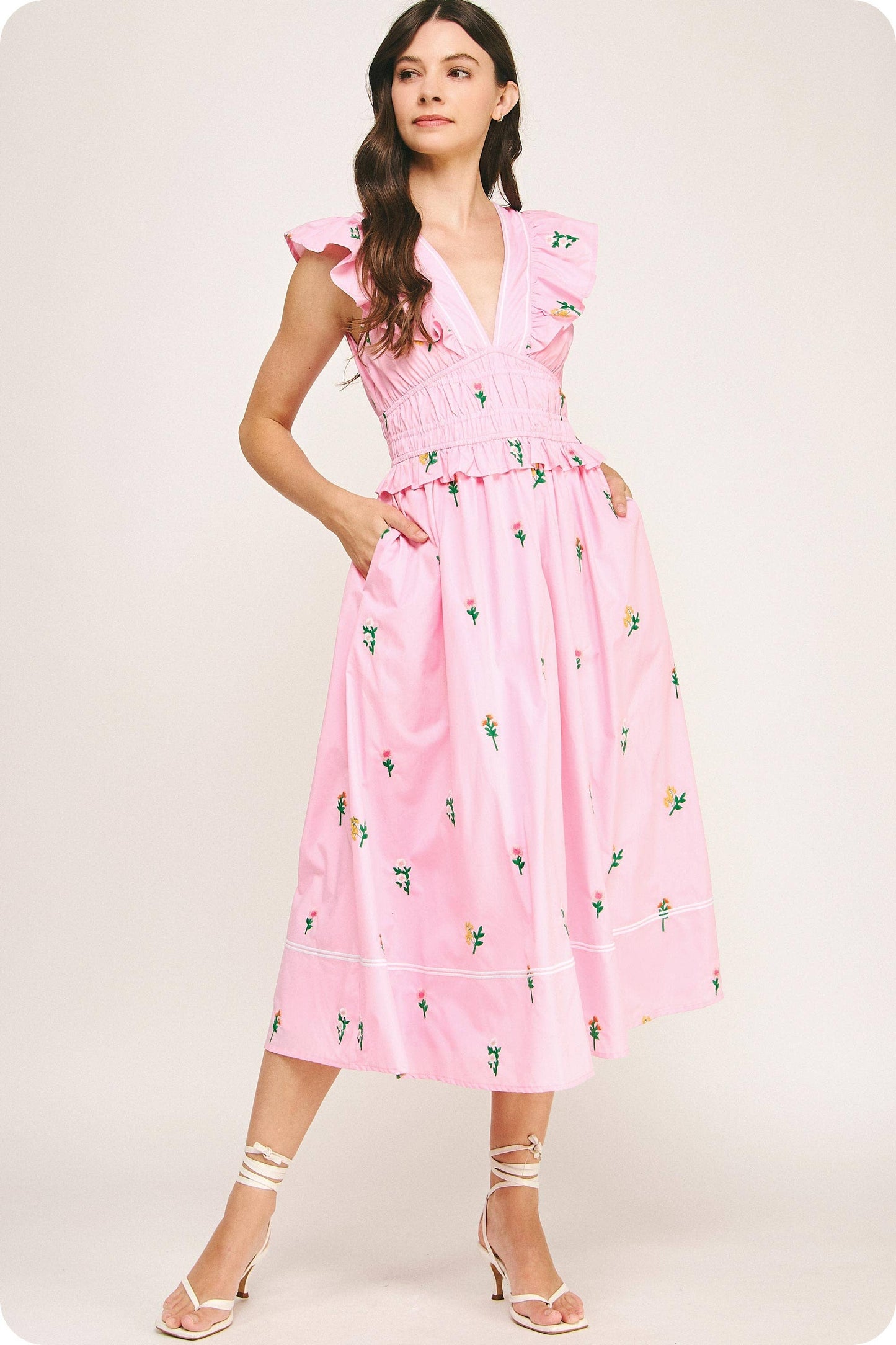 Strut & Bolt - Flower Bouquet Embroidery Midi Dress