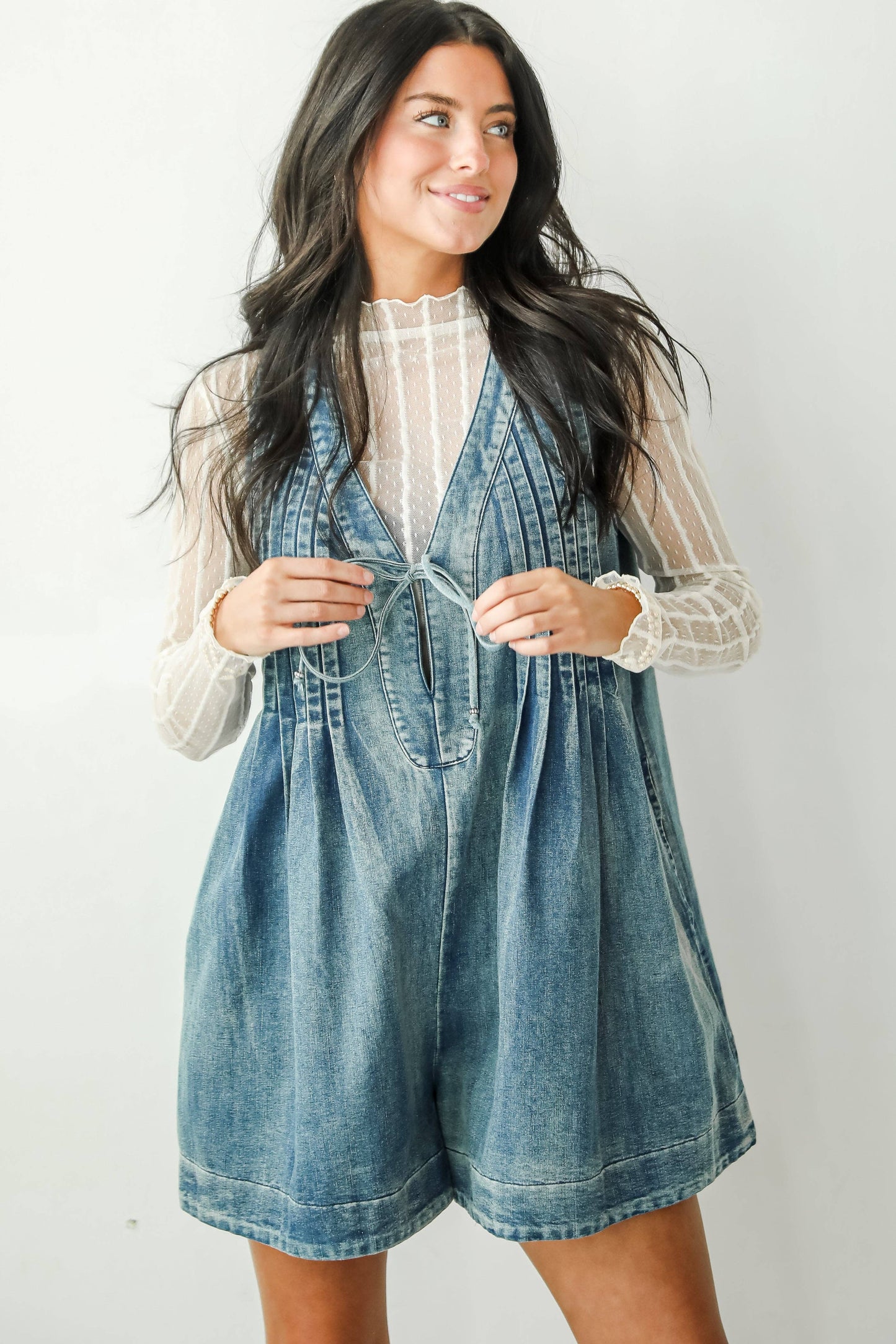 Precious Look Denim Romper: Denim / Medium