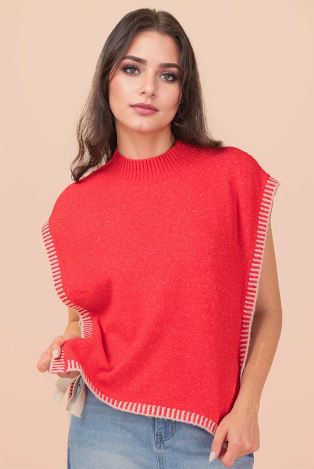 VERY J - 12W3547N-Side Tie Detail Knit Sweater Vest Top