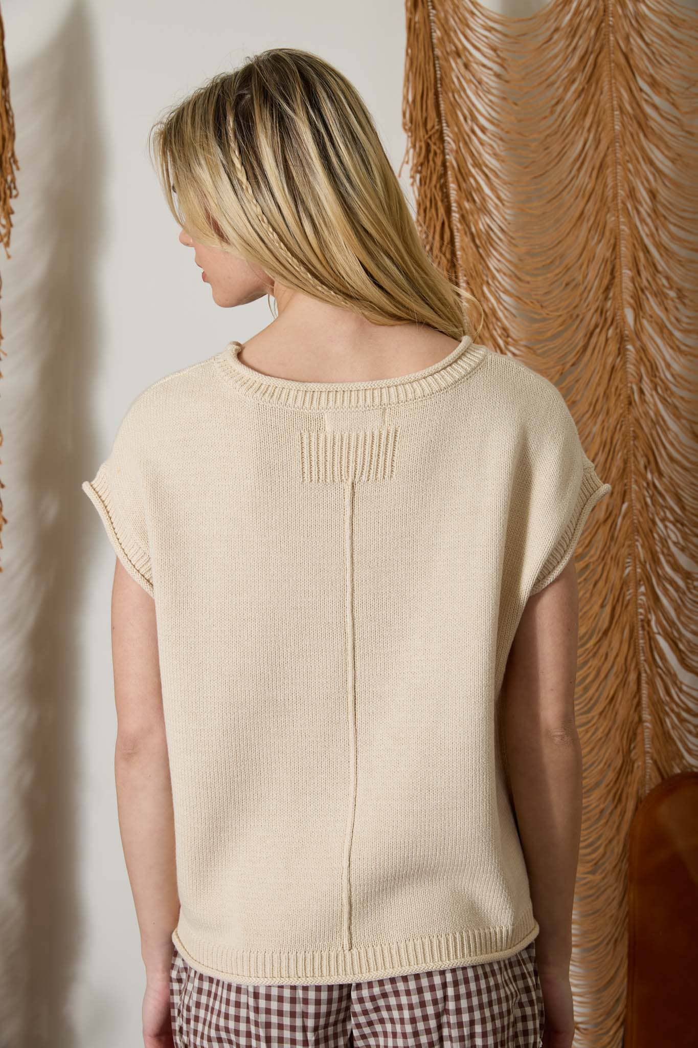 WESTERN EMBROIDERY SHORT SLEEVE KNIT SWEATER