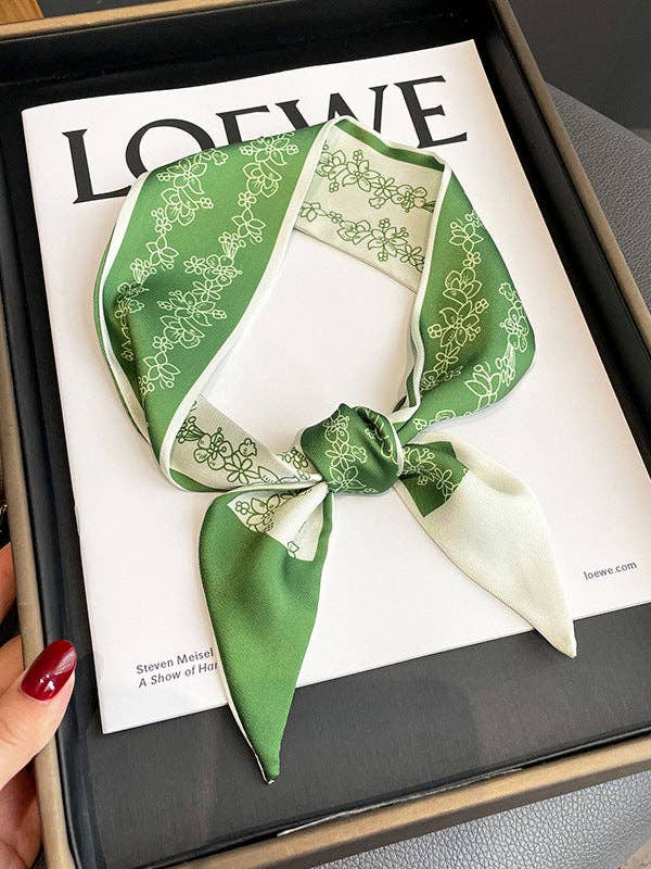 Contrast Color Flower Print Scarf: GREEN / One_size