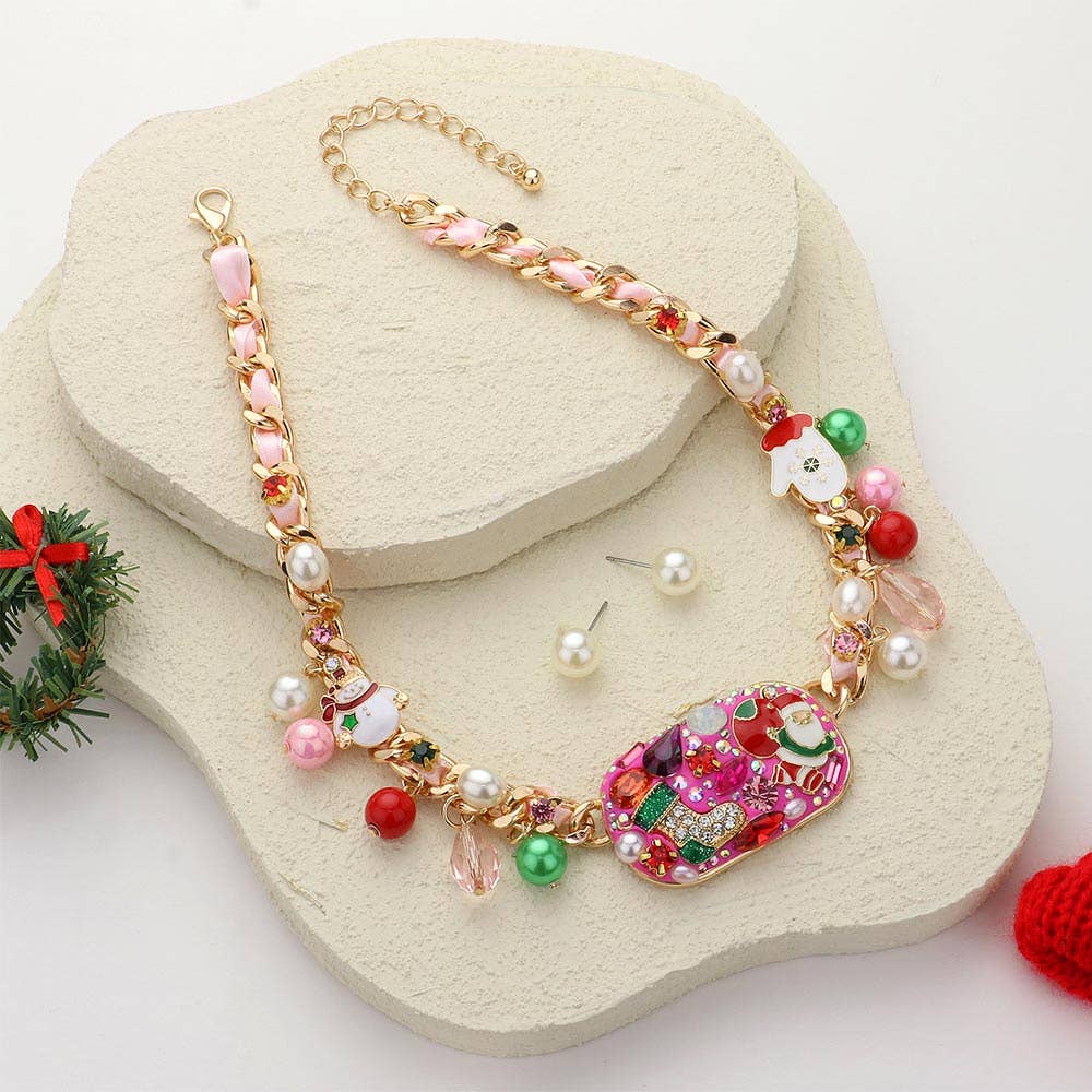 Sensibling Corp. - Christmas Plate Pendant Charm Ribbon Twisted Chain Necklace