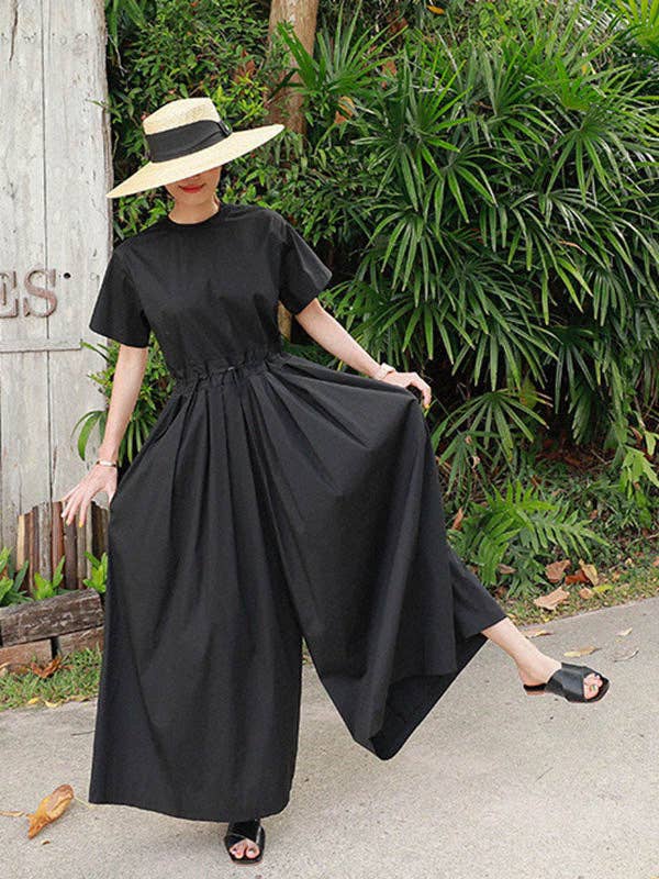 Casual Wide-leg Jumpsuit: BLACK / L