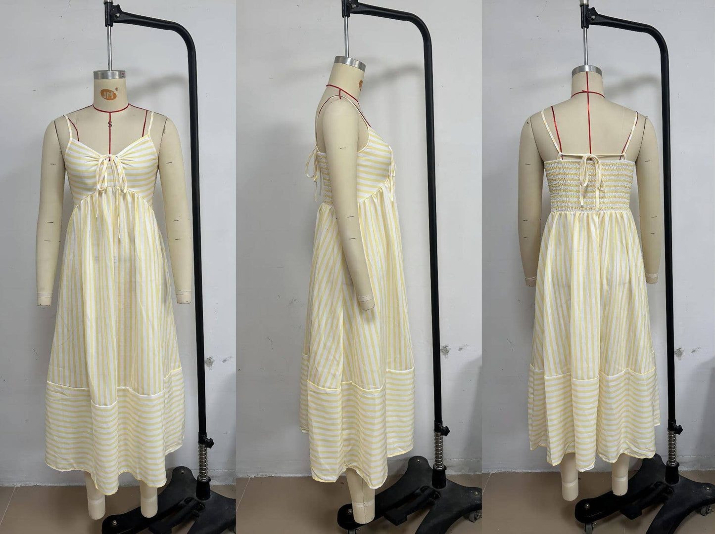 Mapcie - Striped Midi Dress with Smocking on the Back
