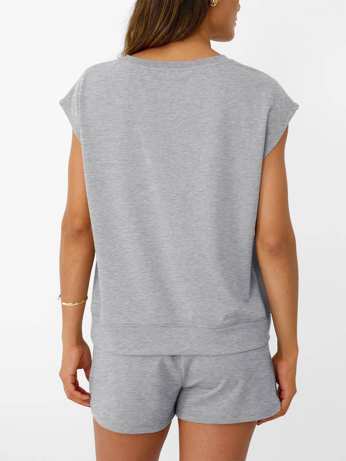 Suhkasana - Casual Lounge Set Cap Sleeve Top Drawstring Shorts