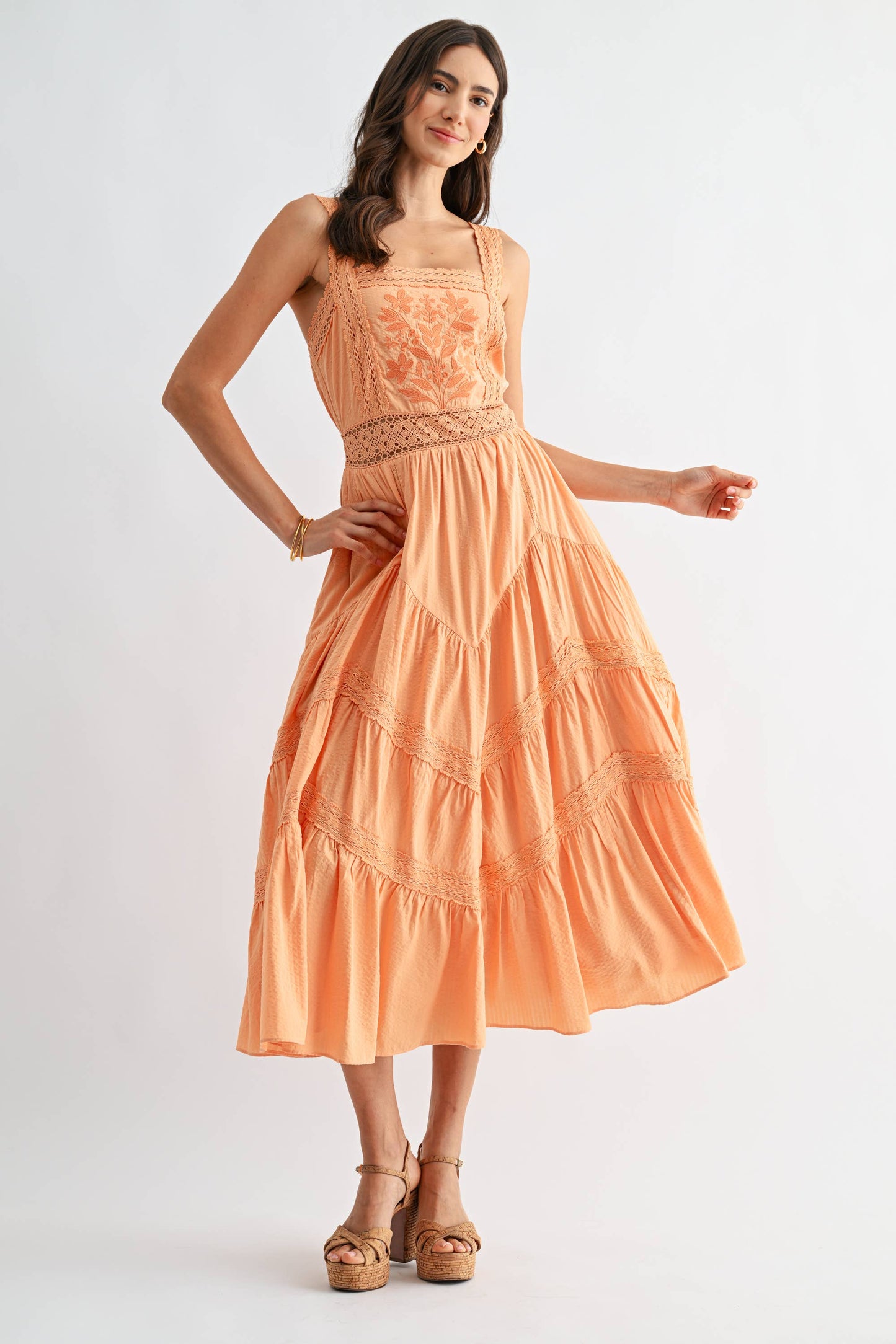 Camellia - CD10389J Embroidered SundressBreezy Boho Midi Dress