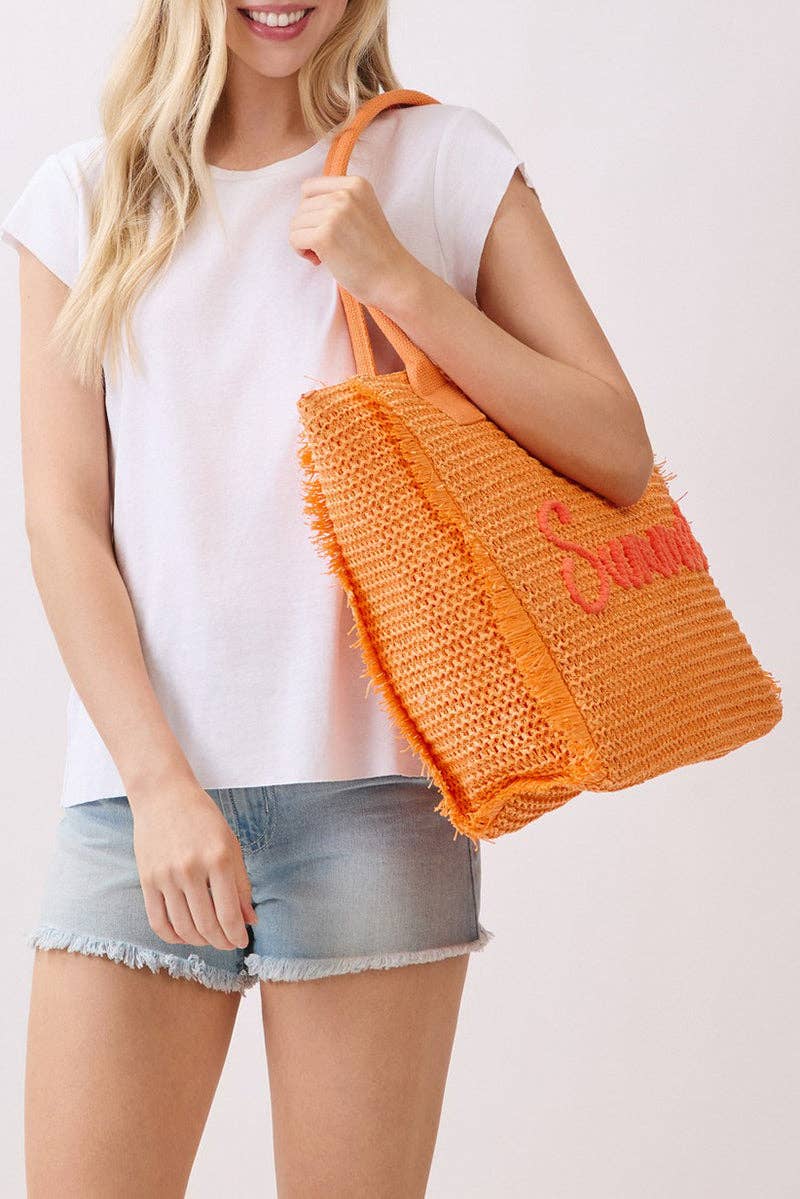 Golden Hour Summer Script Orange Straw Tote