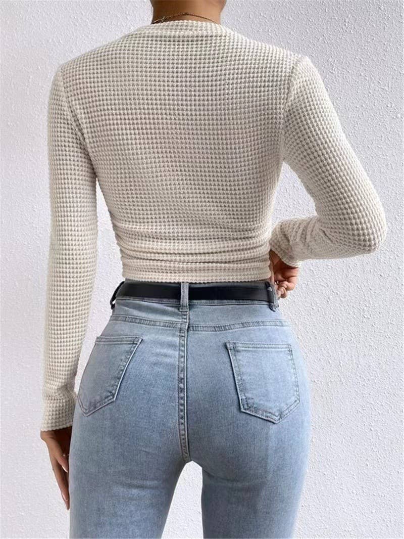 HIDDENBRAND - Plain Waffle Fitted long Sleeve Top