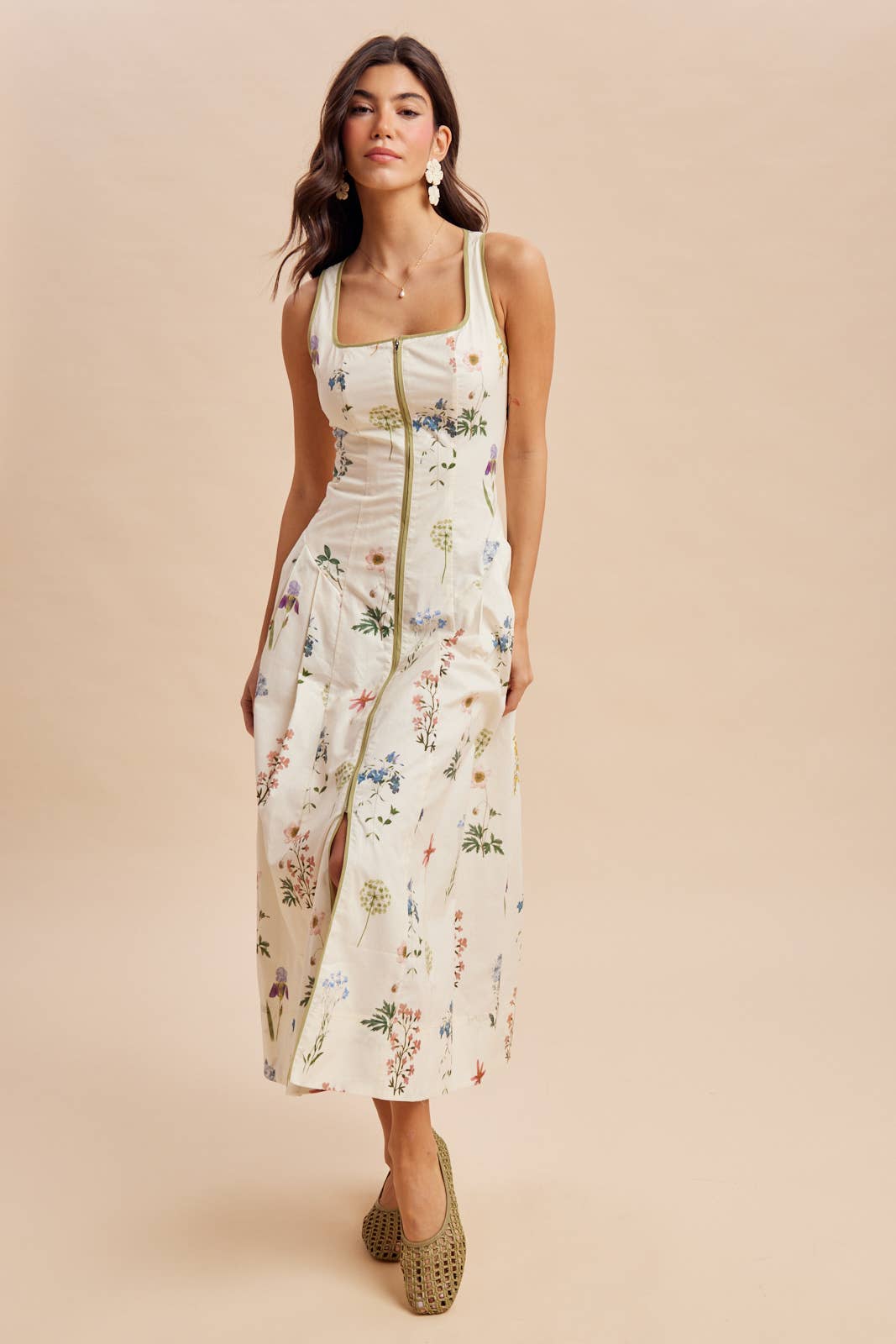 COTTON CONTRAST FLORAL MAXI DRESS