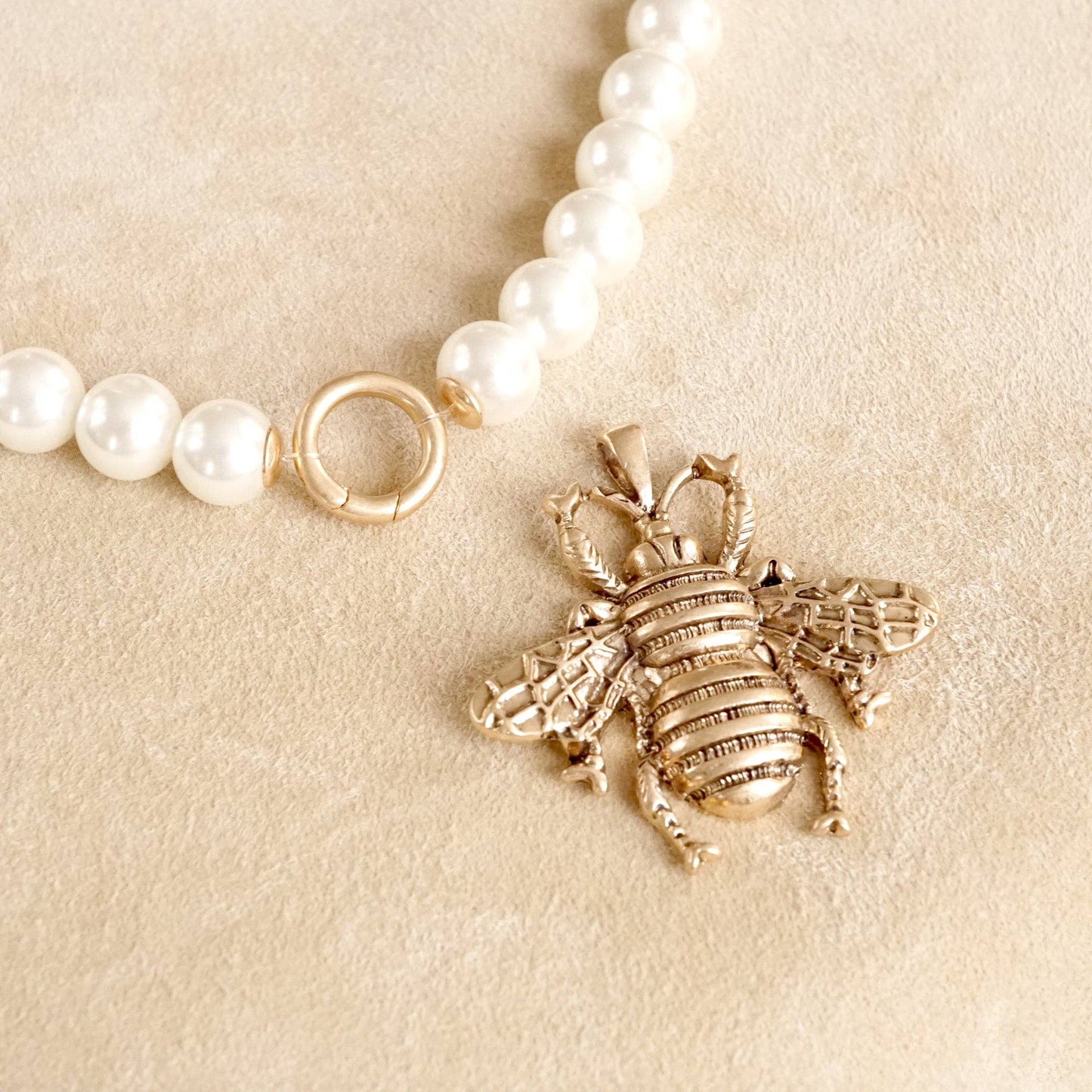 PennyLine inc - Boho Bee Pearls Statement Timeless Necklace in Worn Gold