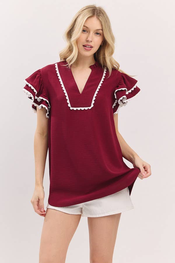 Sewn and Seen - Ruffle Sleeve Scallop Trim Top