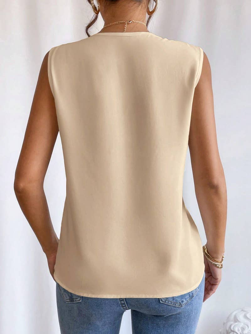 Lily Clothing - MULTI-LEVEL V-NECK SOLID COLOR BLOUSE