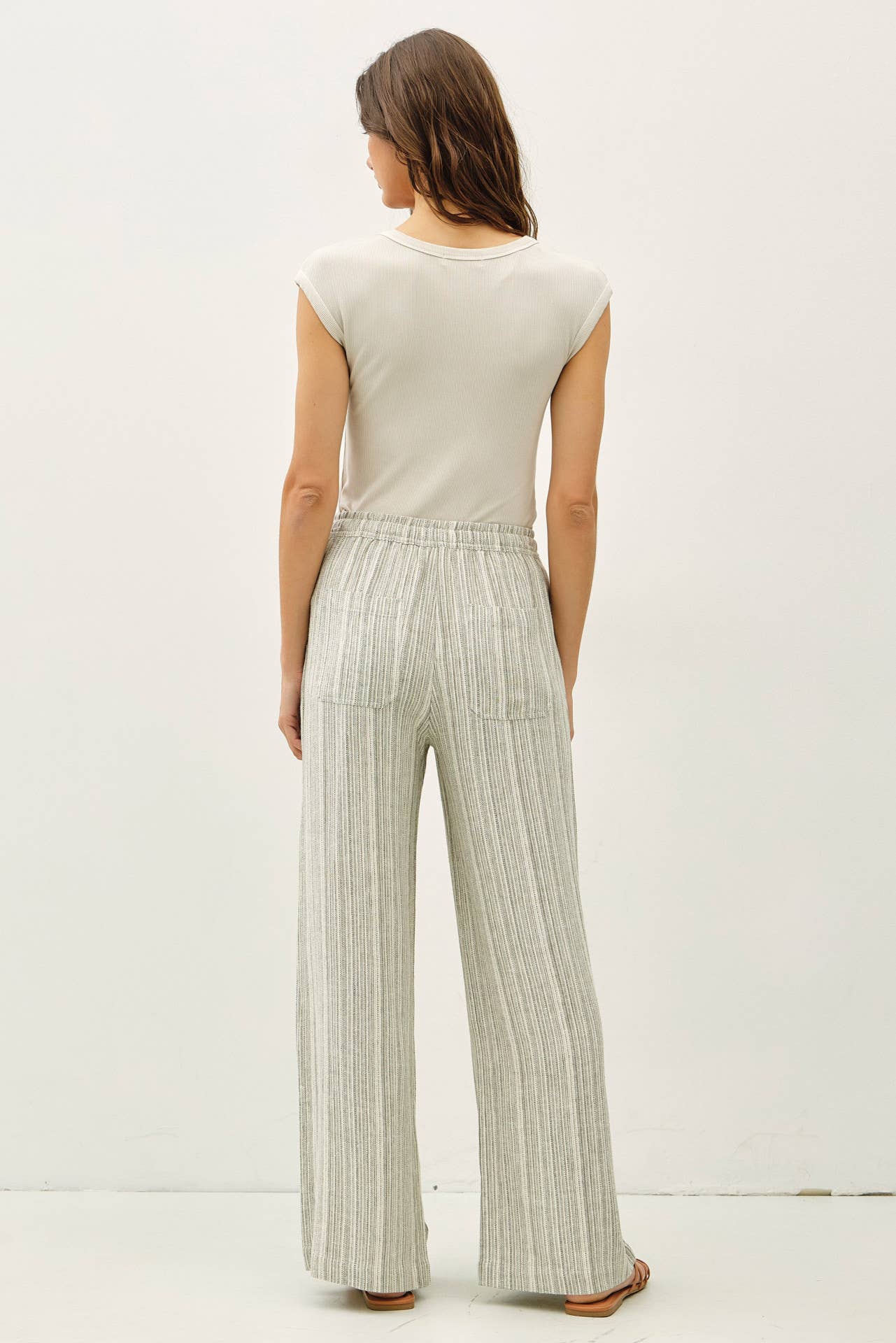 STRIPED LINEN WIDE LEG PANTS