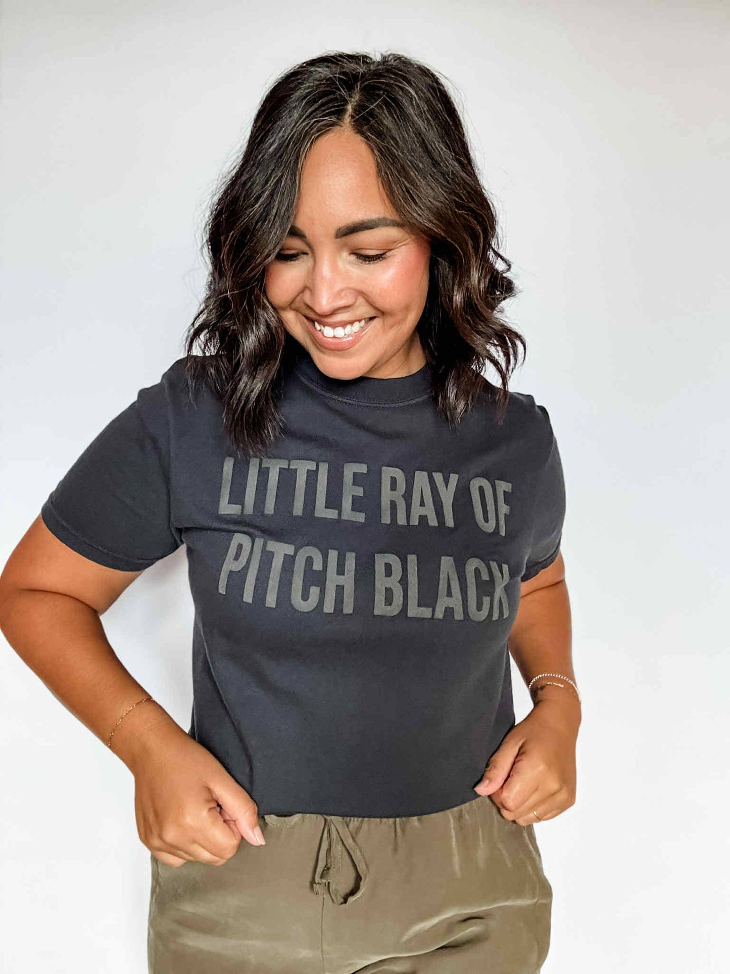 Mugsby - Little Ray of Pitch Black Graphic Tee, Sarcastic Funny Shirt