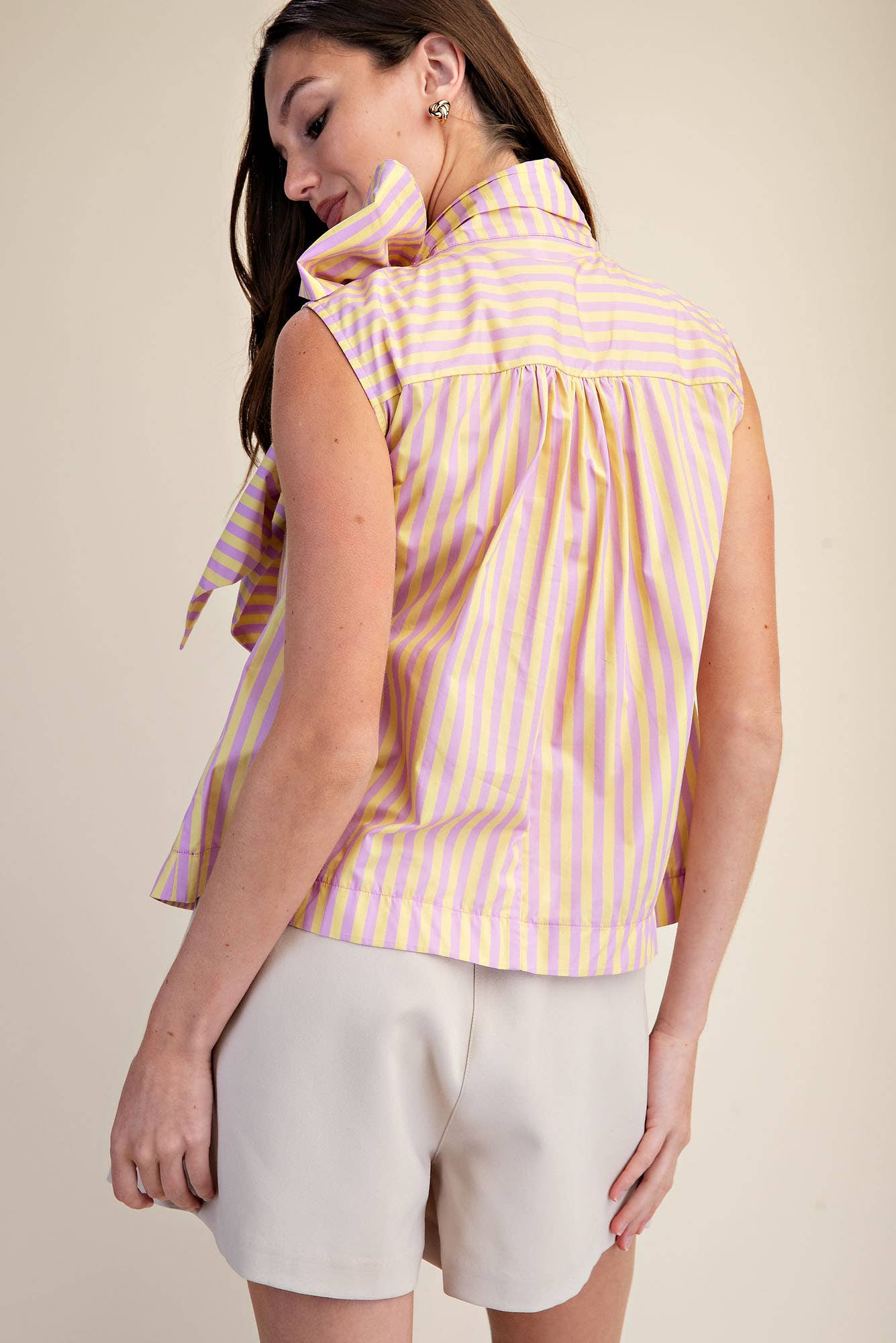 Glam - Tie Neck Sleeveless Stripe Top