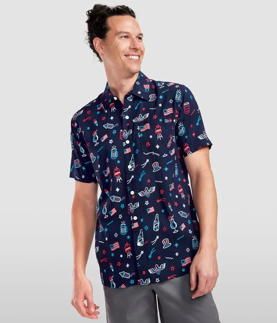 Tipsy Elves - Lights and Liberty Button Down - Men's USA Hawaiian Shirt