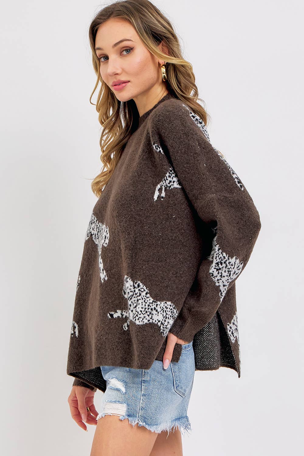 Sweet Lovely by Jen - LEOPARD PATTERNED OVERSIZE KNIT SWEATER