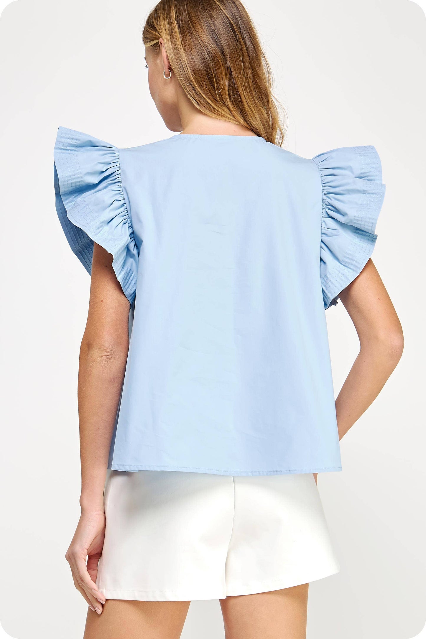 Strut & Bolt - Flutter Ruffle Sleeve Poplin Top