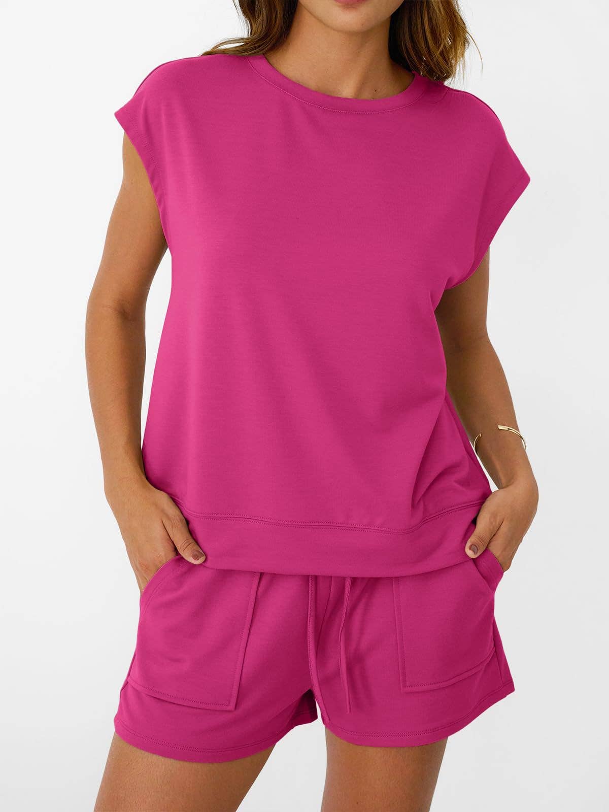 Suhkasana - Casual Lounge Set Cap Sleeve Top Drawstring Shorts