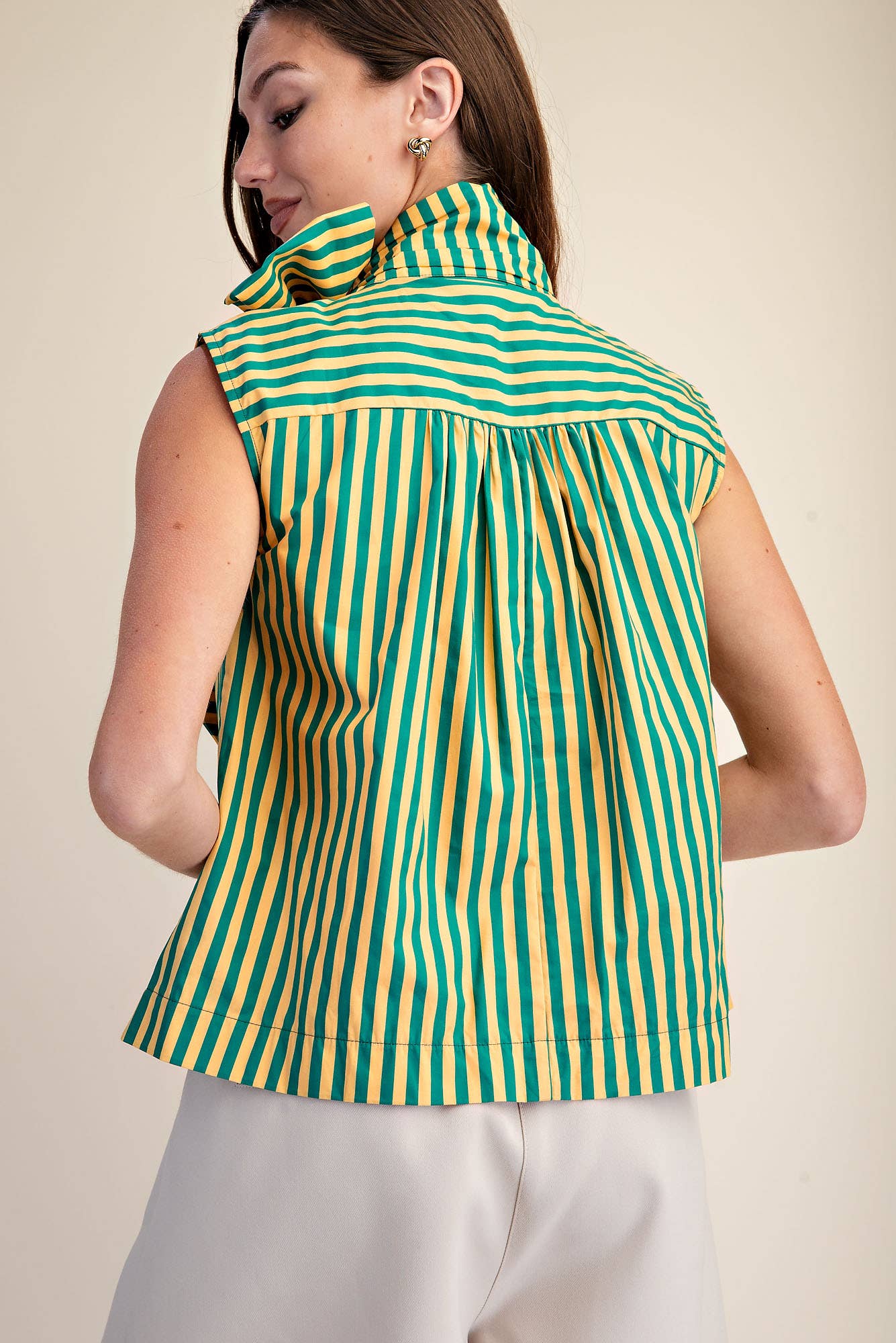 Glam - Tie Neck Sleeveless Stripe Top