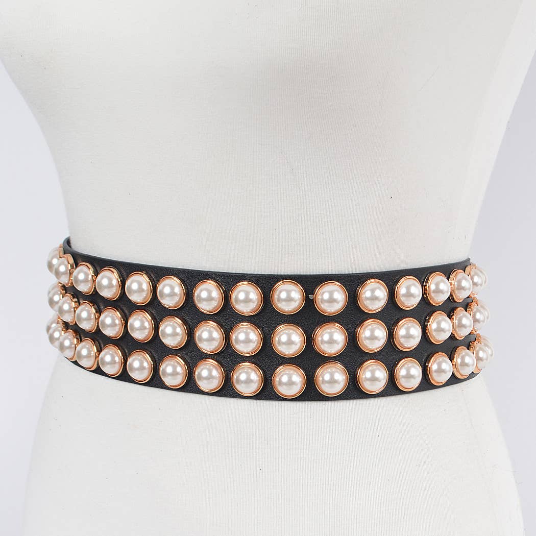 3AM BY H&D ACCESSORIES - Full Pearl Studded Waist Belt