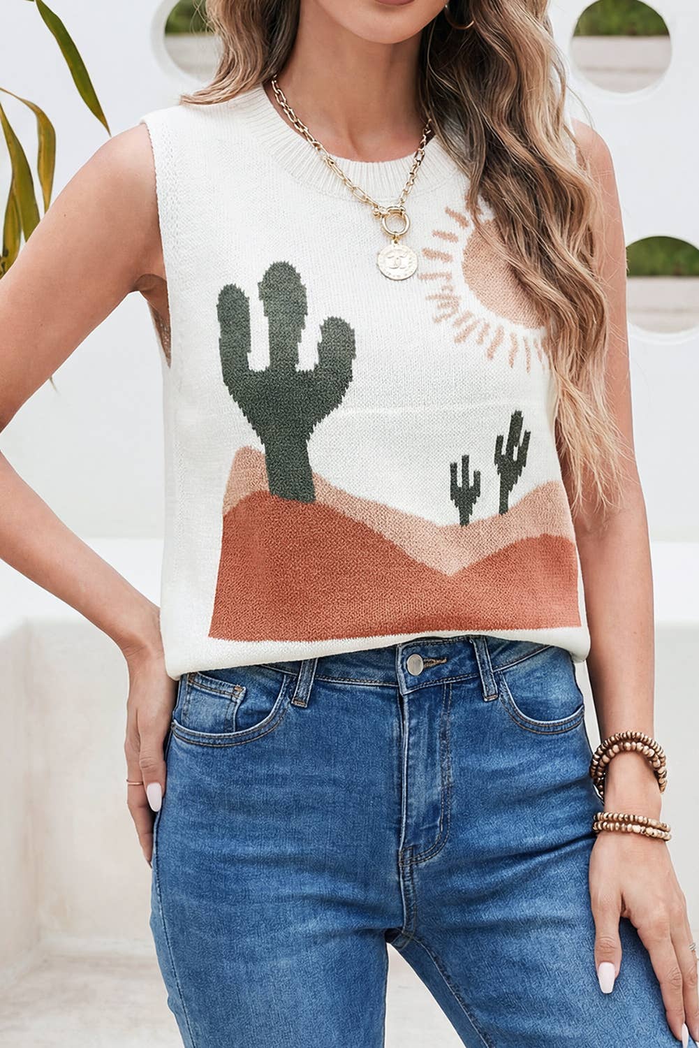 LDC Western Print Round Neck Shift Sleeveless Top