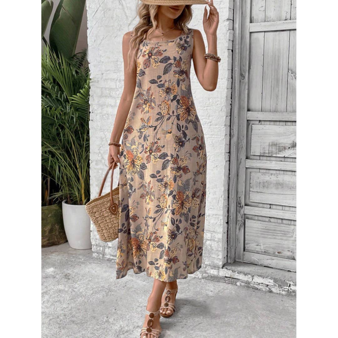 UNISHE - Summer Sleeveless Floral Print Round Neck Dress ZK2695