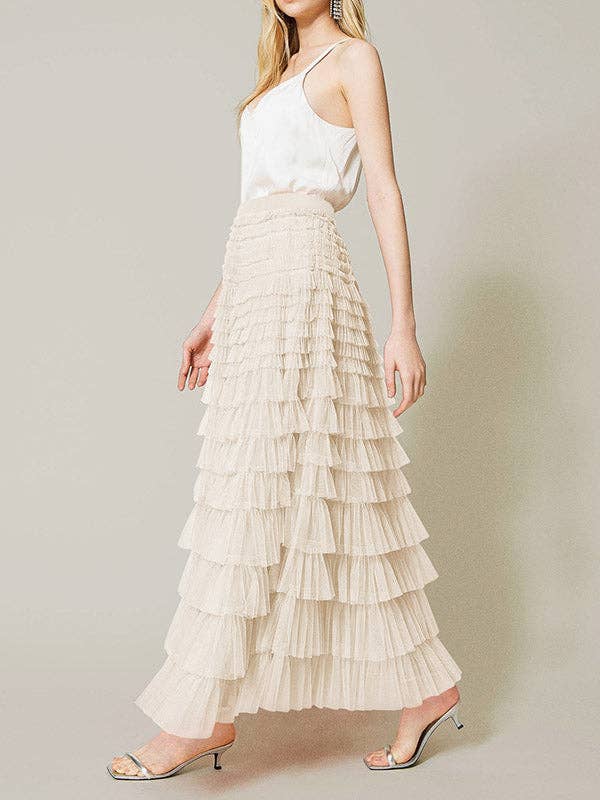 A-Line High Waisted Solid Color Tulle Skirts Bottoms: Apricot / S