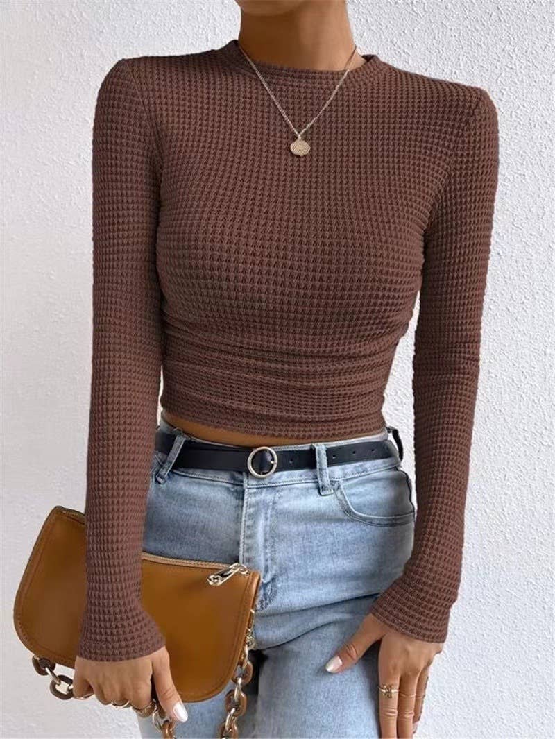 HIDDENBRAND - Plain Waffle Fitted long Sleeve Top