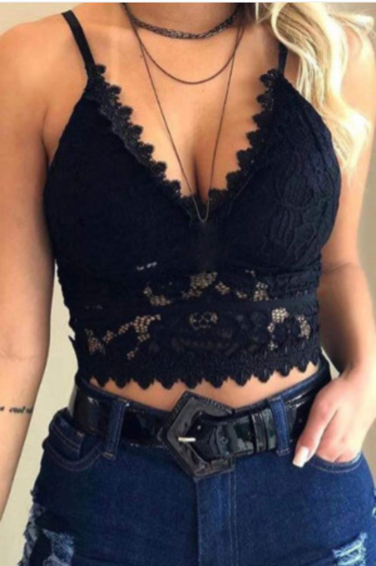 Tracie's - Deep V Lace Bralette Crop Top